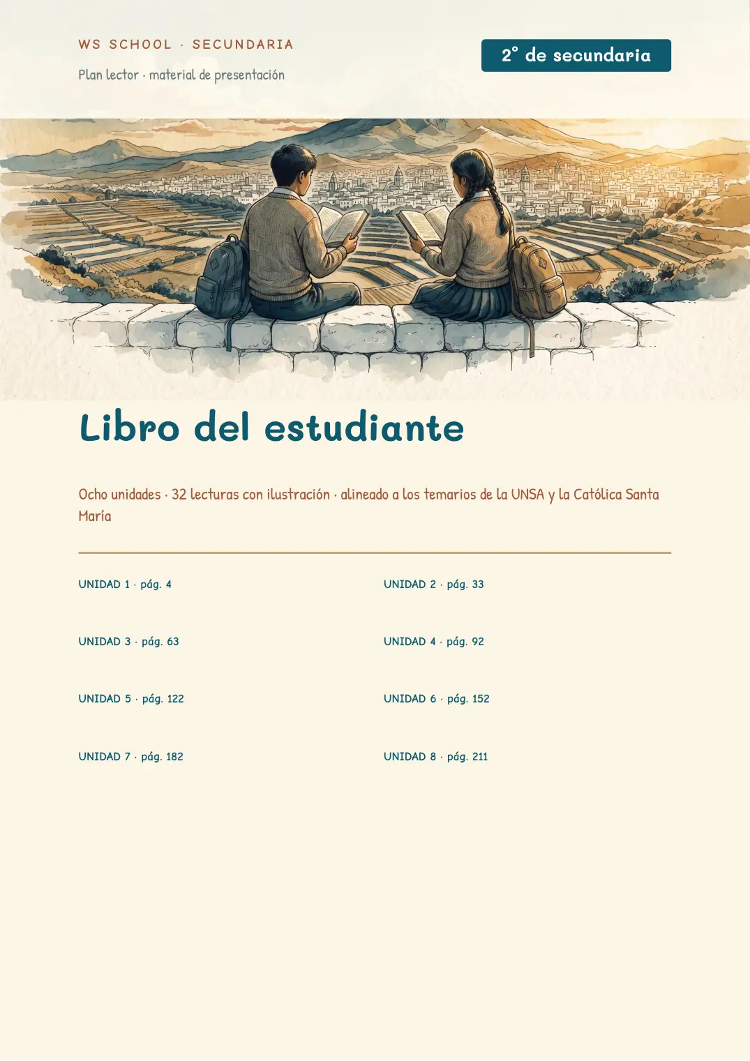 Libro del plan lector de secundaria de WS School, con la portada personalizada de tu institución